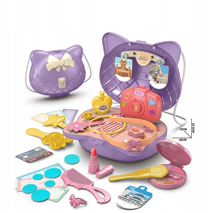 Set cosmetic pentru copii, model pisica, 31 elemente, 22.5x20x19cm, multicolor
