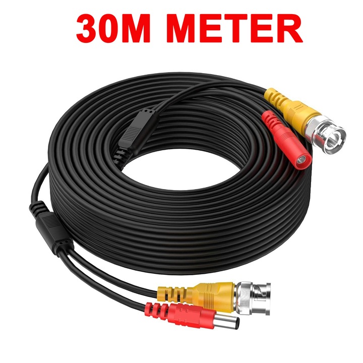 Cablu video si alimentare 2 in 1, Xinyida, BNC, negru, 30m