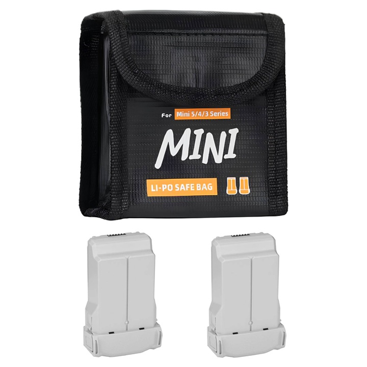 Etui Ognioodpor pentru 2 Baterii DJI Mini 3/5/4 Pro, Sunnylife, Negru, 95x86x63mm