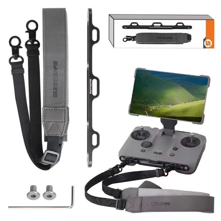 Suport snur curea reglabila pentru gat pentru controlerul DJI RC Pro 2, Sunnylife, piele ecologica, 62.5-80 cm, negru/gri