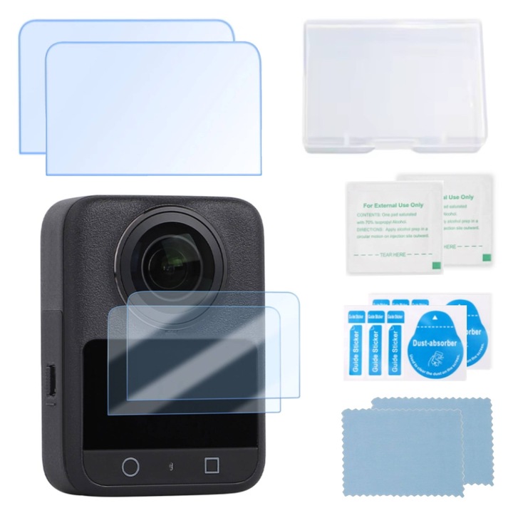 Folie de protectie din sticla securizata pentru camera DJI OSMO 360, Set 2 bucati, 9H, 0.33mm, transparent
