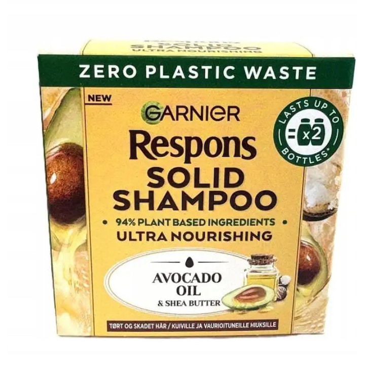 Твърд шампоан Garnier Respons с масло от авокадо 60гр, екологичен, ефективен, за всички типове коса