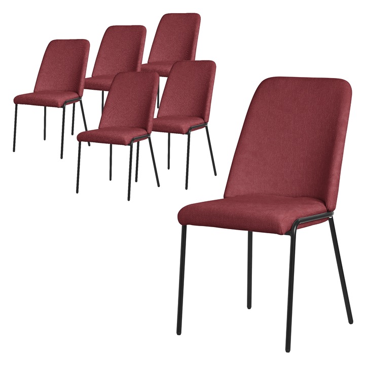 6x Scaune de sufragerie ML-Design rosu tapitat, picioare din metal, spatar, design modern-atemporal, mobilier ergonomic elegant si versatil pentru bucatarie si living