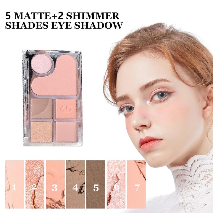 Paleta de fard de pleoape, 7 culori, HM, Nude, mat si stralucitor, rezistent la apa