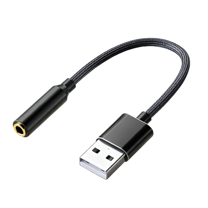 USB звукова карта, TOIITKQ, plug and play, USB към 3,5 мм аудио адаптер, 1 метър, черен