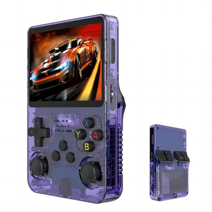 Consola R36S portabila retro, conceputa pentru pasionatii de jocuri retro, 64GB, TOIITKQ, violet