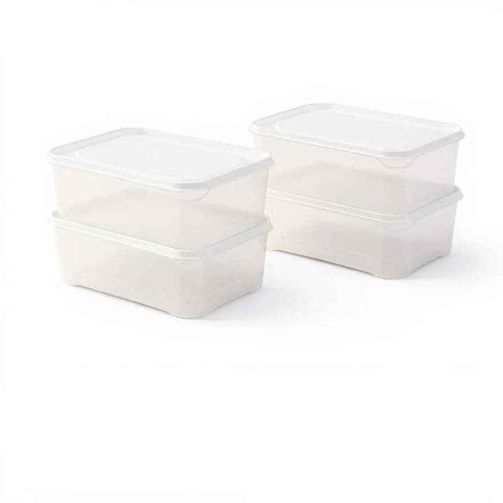 Zaowu Set 4 Caserole Alimentare, 2000ml, Organizator Bucatarie, Alb/Transparent
