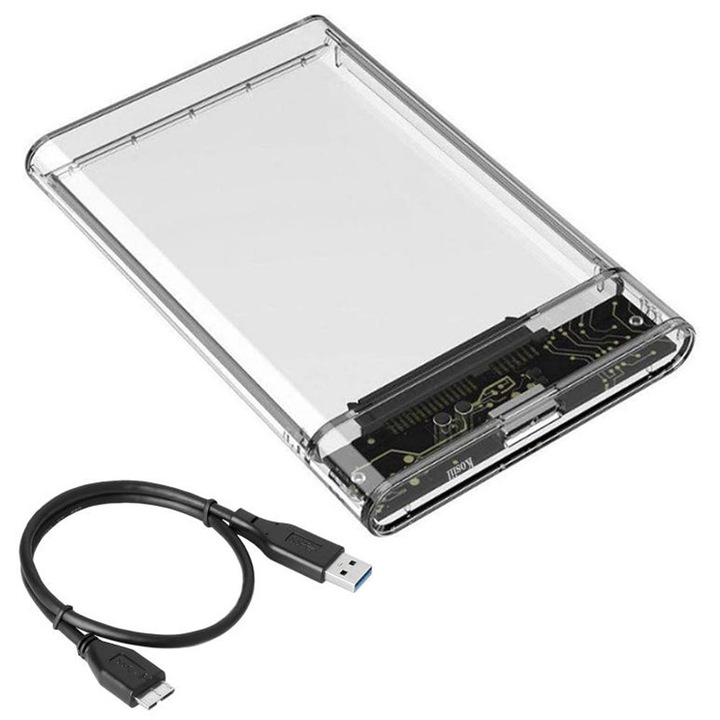 Carcasa externa hard disk, 2.5 inch, Kosiil, transparenta, USB 3.0, 125x80x13mm, max 4TB