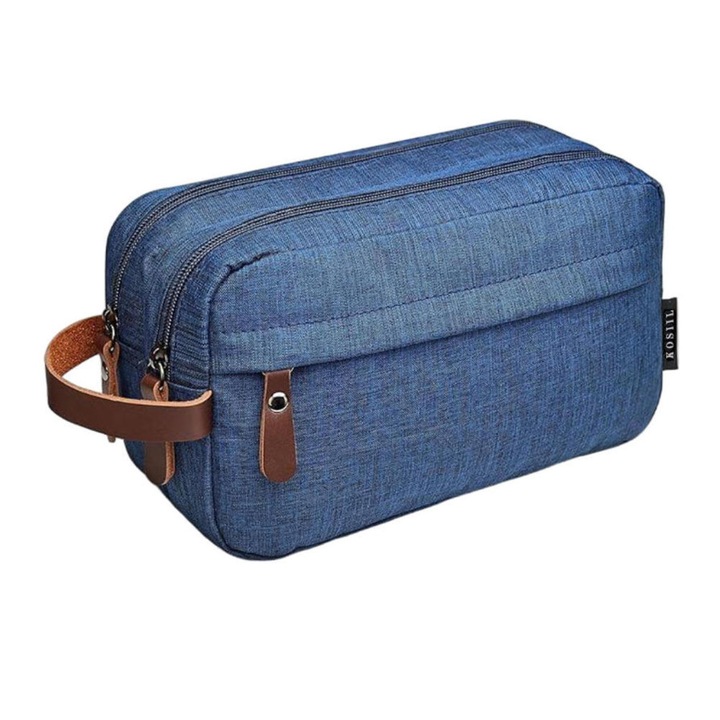 Мъжки козметичен несесер за пътуване, Kosiil, издръжлив материал, лек, голям капацитет, 25x15x9 см, син