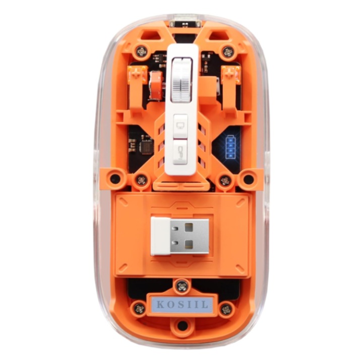 Mouse wireless Kosiil transparent magnetic ergonomic portabil 11.2x6x2.6cm portocaliu
