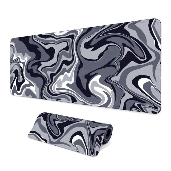 Egérpad Gaming, Kosiil, 70x30cm, Fekete-Szürke, Vízálló Felület, Csúszásgátló Talp