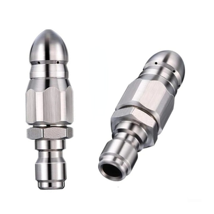 Set 2 duze pentru aparat de spalat cu presiune, inox, 1/4", O gaura frontala, sase gauri posterioare, design compact, 11x7x4cm, argintiu