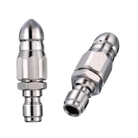 Set 2 duze pentru aparat de spalat cu presiune, inox, 1/4", O gaura frontala, sase gauri posterioare, design compact, 11x7x4cm, argintiu
