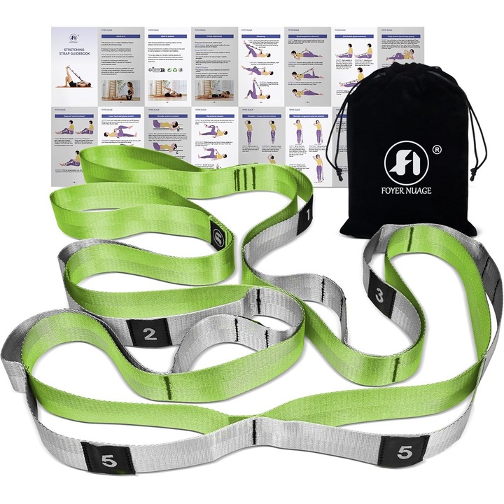 Banda de rezistenta pentru exercitii, Foyer Nuage, 2.45m x 3.8cm, 12 bucle independente, material durabil, culoare verde(Verde)