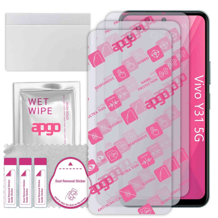 3x apgo Ultra-Clear Hybrid протектор за екран, съвместим с Vivo Y31 5G, гъвкаво нано стъкло, отлична алтернатива на закалено стъкло