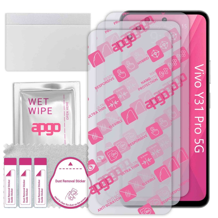 3x apgo Ultra-Clear Hybrid протектор за екран, съвместим с Vivo Y31 Pro 5G, гъвкаво нано стъкло, отлична алтернатива на закалено стъкло