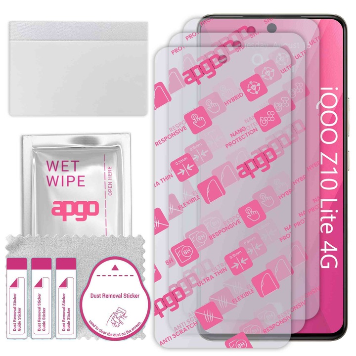 3x apgo Ultra-Clear Hybrid sticla protectoare compatibila cu iQOO Z10 Lite 4G, sticla nano flexibila, inlocuire excelenta pentru sticla temperata