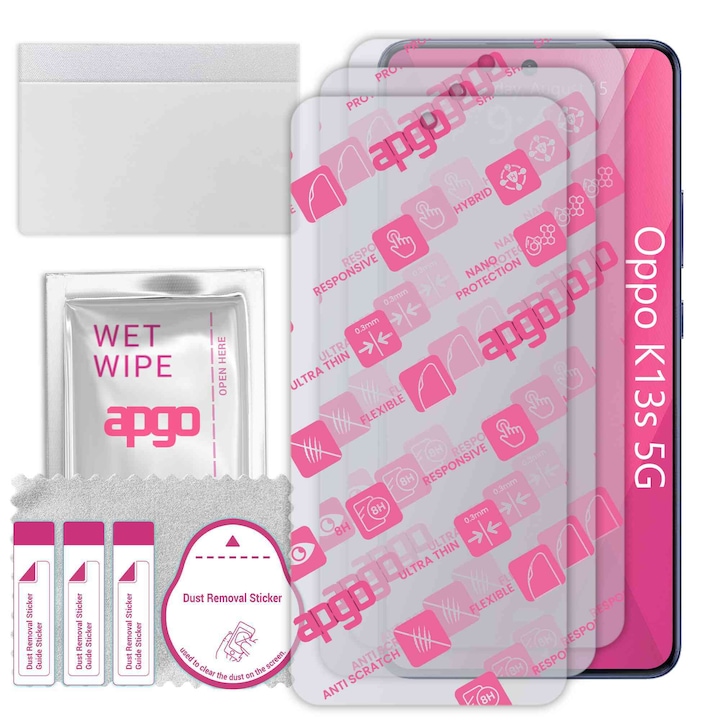 3x apgo Ultra-Clear Hybrid sticla protectoare compatibila cu Oppo K13s 5G, sticla nano flexibila, inlocuire excelenta pentru sticla temperata