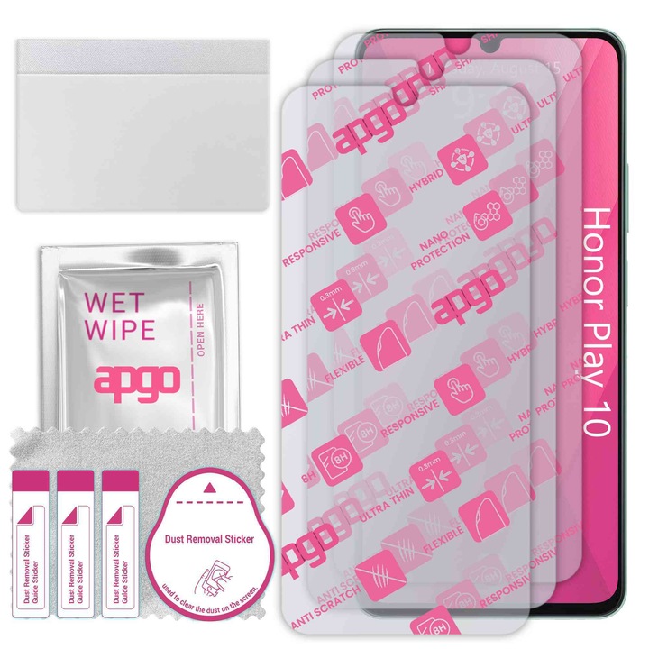3x apgo Ultra-Clear Hybrid sticla protectoare compatibila cu Honor Play 10, sticla nano flexibila, inlocuire excelenta pentru sticla temperata