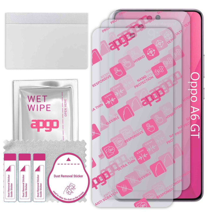 3x apgo Ultra-Clear Hybrid протектор за екран, съвместим с Oppo A6 GT, гъвкаво нано стъкло, отлична алтернатива на закаленото стъкло