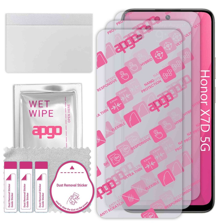 3x apgo Ultra-Clear Hybrid sticla protectoare compatibila cu Honor X7D 5G, sticla nano flexibila, inlocuire excelenta pentru sticla temperata
