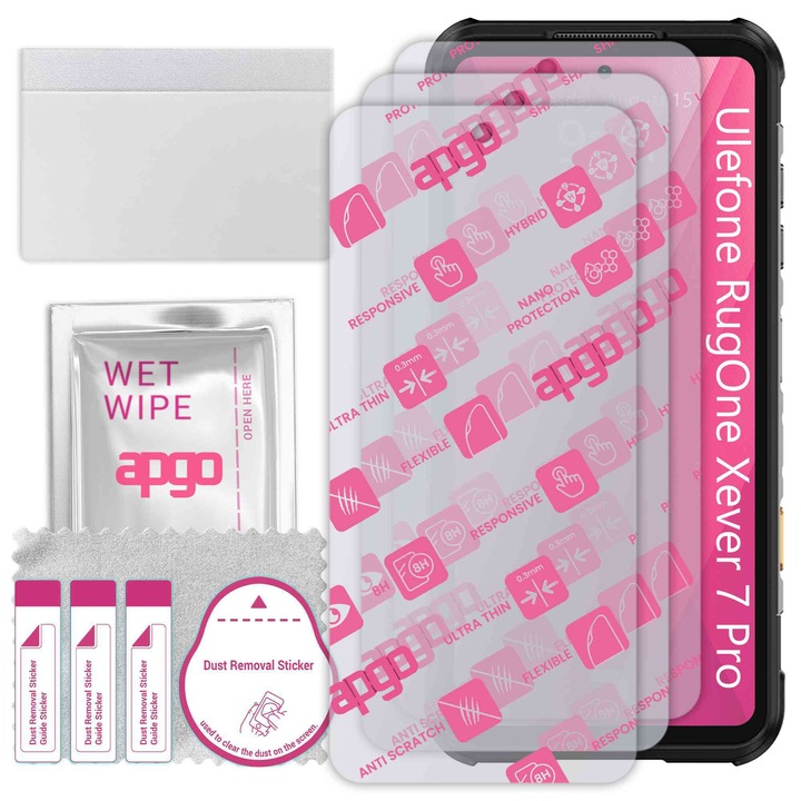 3x apgo Ultra-Clear Hybrid sticla protectoare compatibila cu Ulefone RugOne Xever 7 Pro, sticla nano flexibila, inlocuire excelenta pentru sticla temperata