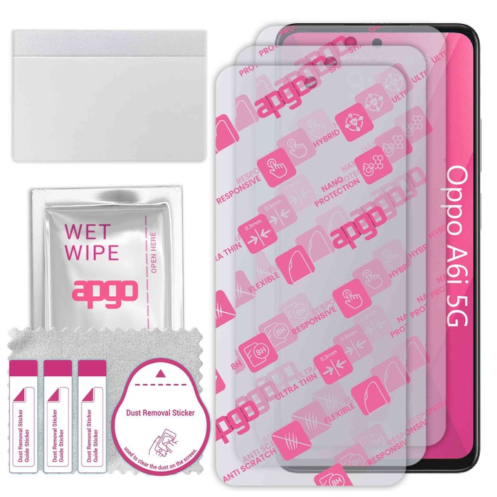 3x apgo Ultra-Clear Hybrid протектор за екран, съвместим с Oppo A6i 5G, гъвкаво нано стъкло, отлична алтернатива на закалено стъкло