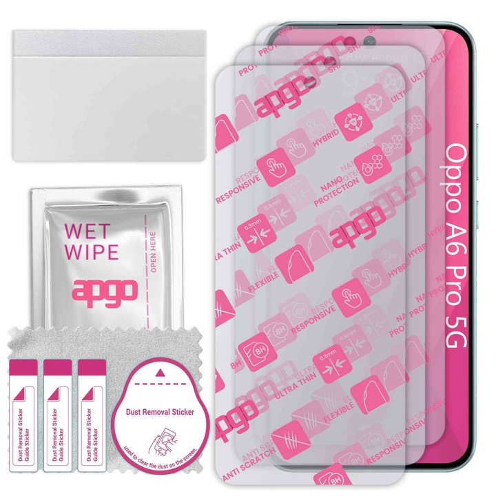 3x apgo Ultra-Clear Hybrid протектор за екран, съвместим с Oppo A6 Pro 5G, гъвкаво нано стъкло, отлична алтернатива на закалено стъкло