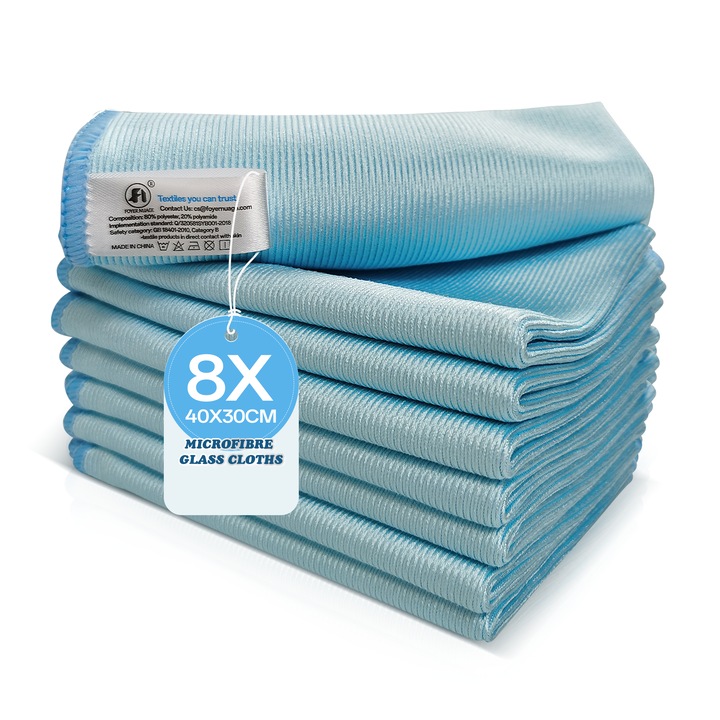 Микрофибърни кърпи за почистване Foyer Nuage, комплект от 8 броя, 290GSM, без мъх, 30x40см, сини
