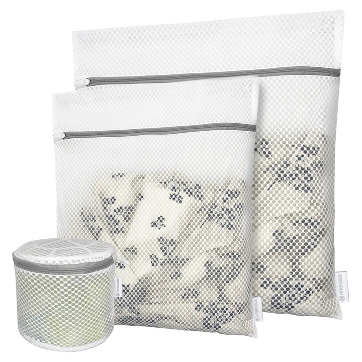 Set 3 saci de spalat rufe din plasa, Foyer Nuage, protectie extra, 3 Dimensiuni