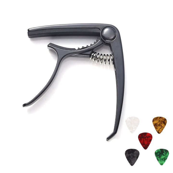 Каподастер за китара, черен, алуминиев, 5 перца включени