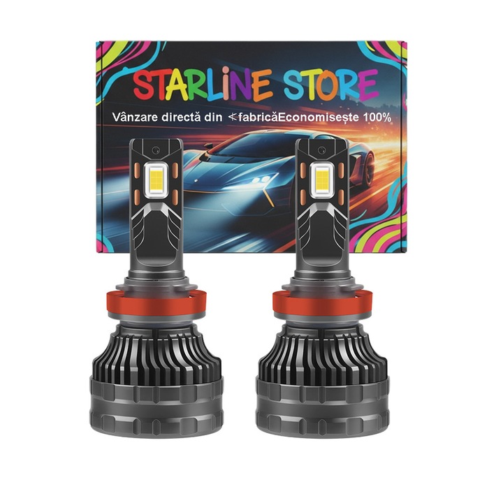 Set 2 Becuri Auto LED, Starline, 160W, 16000lm, 6500K, H11