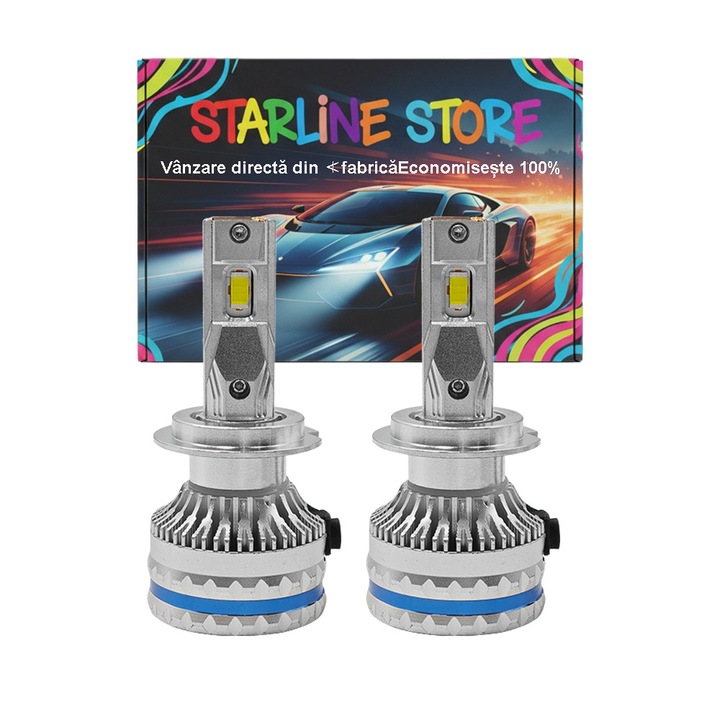 Set 2 Becuri Auto LED, Starline, 120W, 12000lm, 6500K, H7