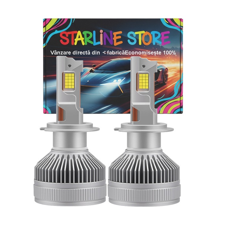 Set 2 Becuri Auto LED, Starline, 260W, 20000lm, 6500K, H7, Substrat cupru