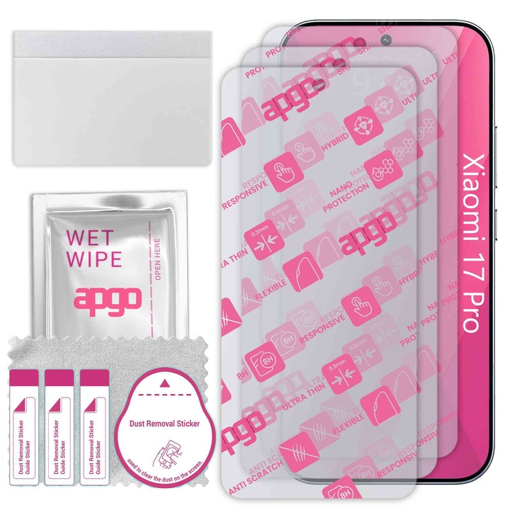 3x apgo Ultra-Clear Hybrid sticla protectoare compatibila cu Xiaomi 17 Pro, sticla nano flexibila, inlocuire excelenta pentru sticla temperata