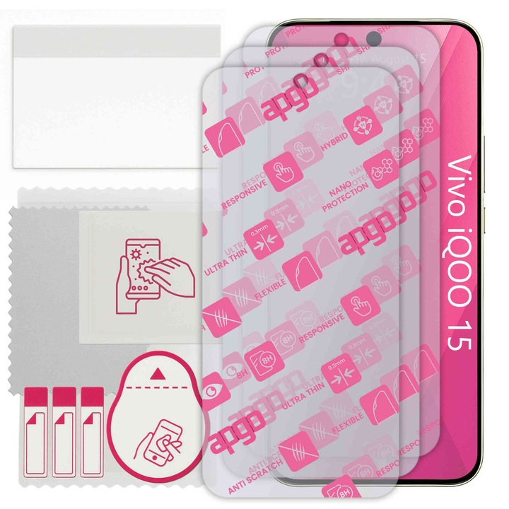 3x apgo Ultra-Clear Hybrid протектор за екран, съвместим с Vivo iQOO 15, гъвкаво нано стъкло, отлична алтернатива на закаленото стъкло