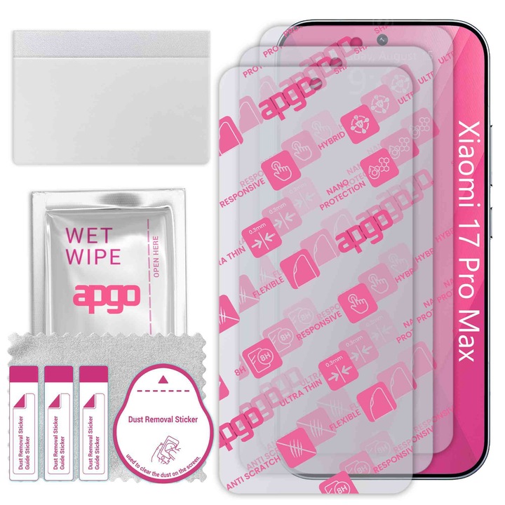 3x apgo Ultra-Clear Hybrid sticla protectoare compatibila cu Xiaomi 17 Pro Max, sticla nano flexibila, inlocuire excelenta pentru sticla temperata