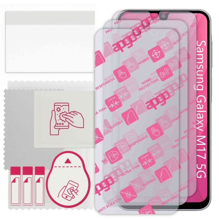 3x apgo Ultra-Clear Hybrid sticla protectoare compatibila cu Samsung Galaxy M17 5G, sticla nano flexibila, inlocuire excelenta pentru sticla temperata