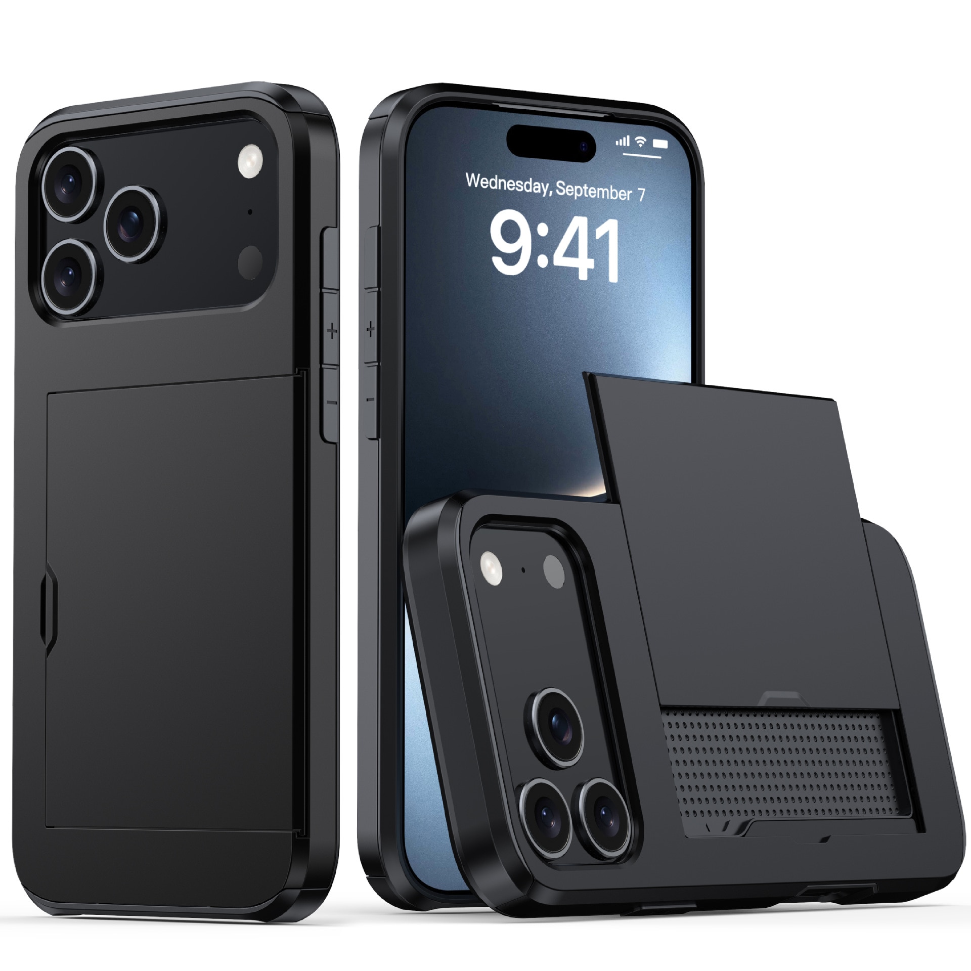 Husa telefon, XONGSOR, compatibil cu iPhone 17 Pro Max, slot ascuns pentru carduri, negru
