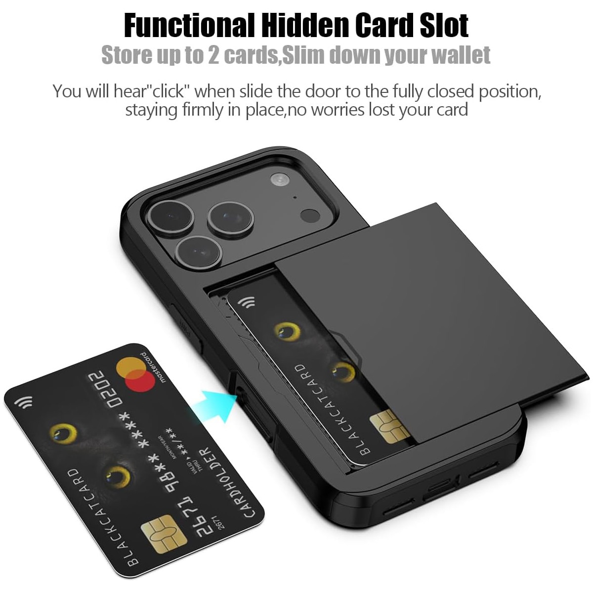 Husa telefon, XONGSOR, compatibil cu iPhone 17 Pro Max, slot ascuns pentru carduri, negru