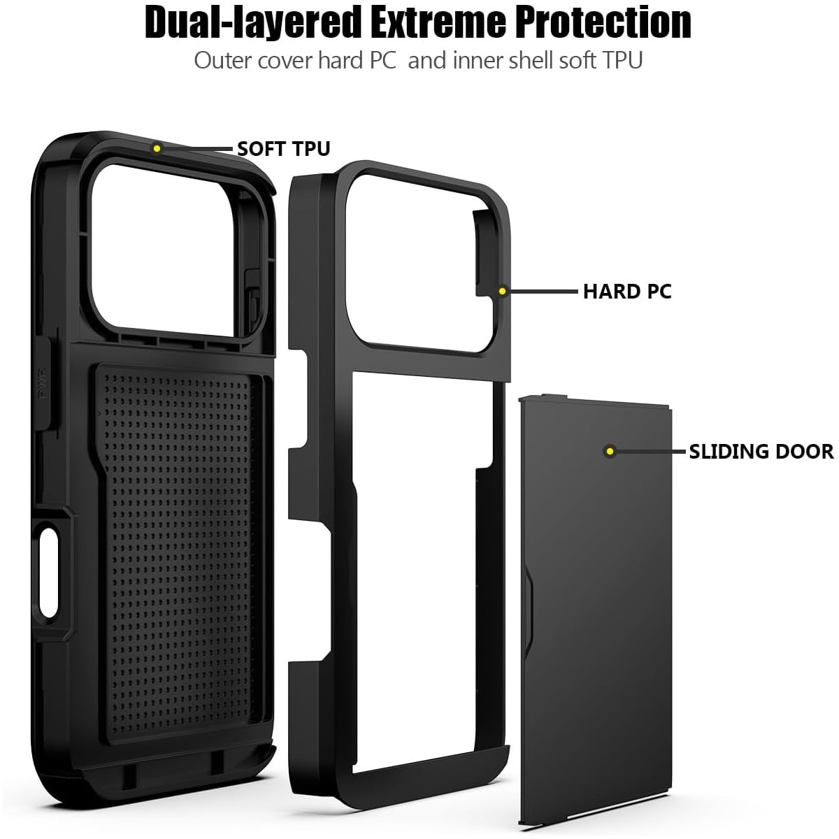 Husa telefon, XONGSOR, compatibil cu iPhone 17 Pro Max, slot ascuns pentru carduri, negru