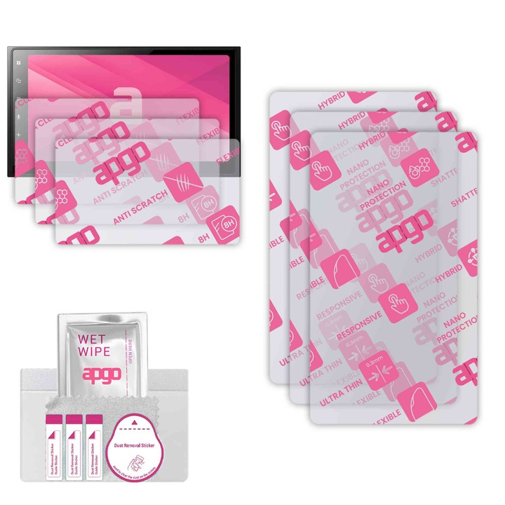 3x apgo Ultra-Clear Hybrid sticla protectoare compatibila cu Pioneer SPH-EVO93DAB-UNI, sticla nano flexibila, inlocuire excelenta pentru sticla temperata