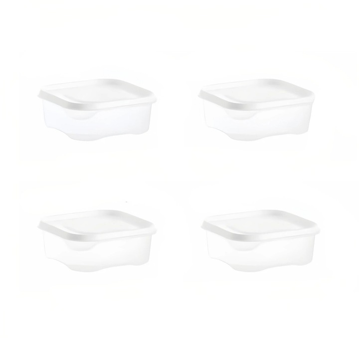 Set 4 Caserole Alimentare Zaowu, 350ml, Design Stivuibil, Material PP Premium, Rezistent la Microunde si Congelator, Alb/Transparent, 120x120x45mm