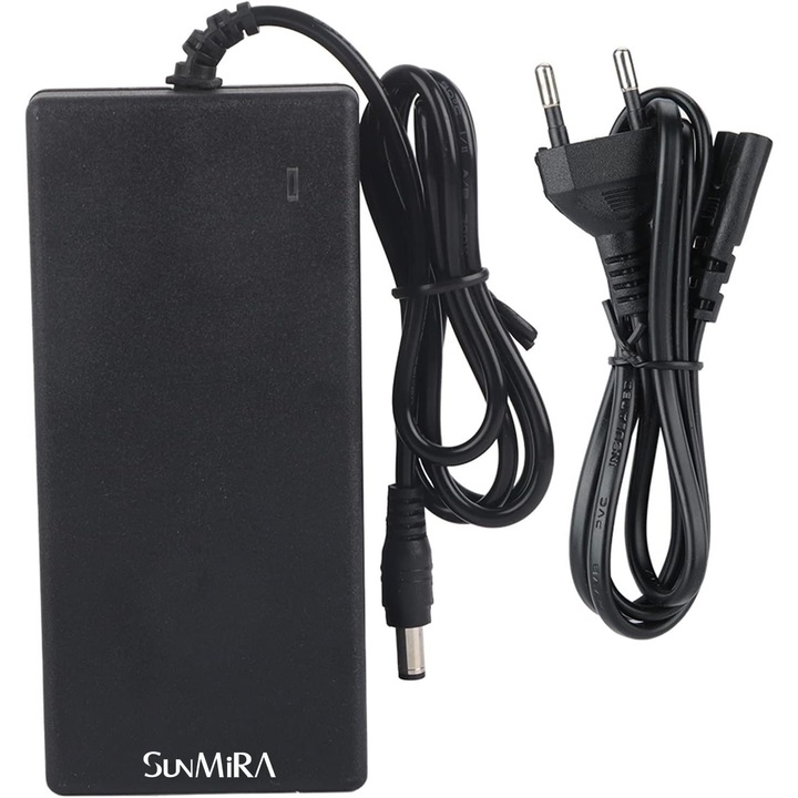 Зарядно устройство за електрически скутер 54.6V 2A SunMira, защита от претоварване и късо съединение, LED индикатор, черно
