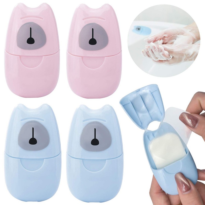 Set 4 cutii de sapun de caltorie, EOGRFW, 200 foi, roz/albastru