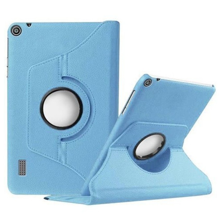 Etui obrotowe 360 pentru tableta, Huawei MediaPad T3 7.0, albastru, poliweglan si piele ecologica