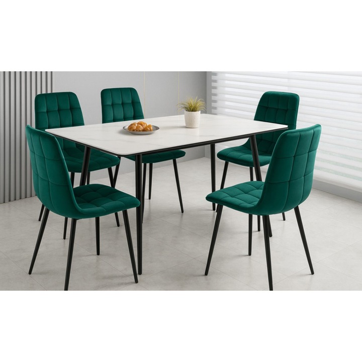 Set Masa Living Extensibila KJT546 Bej cu 6 Scaune KJC37 Verzi