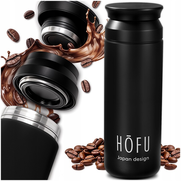 Termos, Kuketo, Otel Inoxidabil, Greutate 0.25 kg, Timp De Mentinere A Caldurii Pana La 12 H, Timp De Mentinere A Frigului Pana La 24 H, 21 x 7 cm, Negru