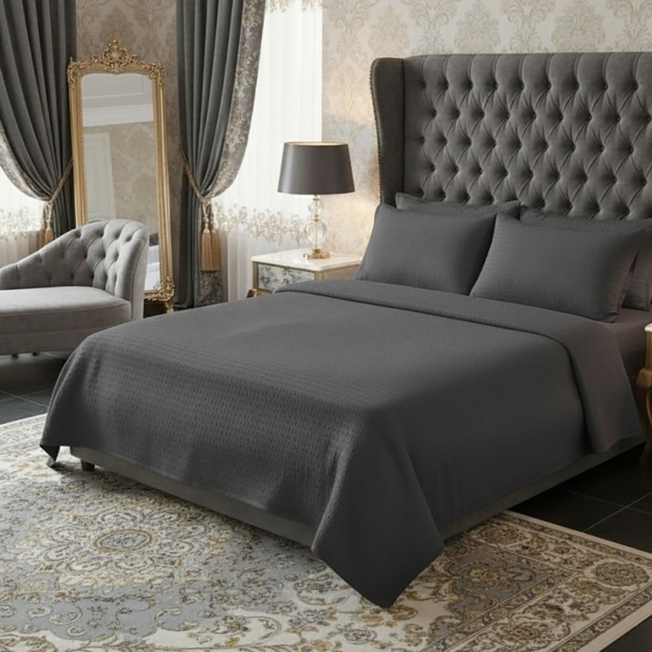 Krepp ágyneműhuzat, 100% pamut, 4 részes, paplanhuzat 180x220cm, Különleges Ágyneműk, Sötétszürke