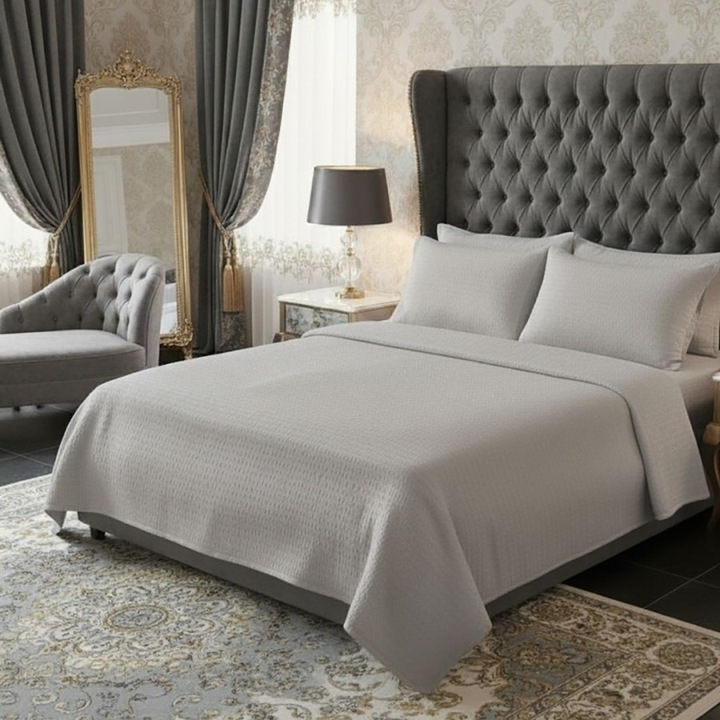 Lenjerie de pat 1 persoana creponata, bumbac 100%, 3 piese, 160 x 240 cm, Lenjerii Deosebite, Gri deschis